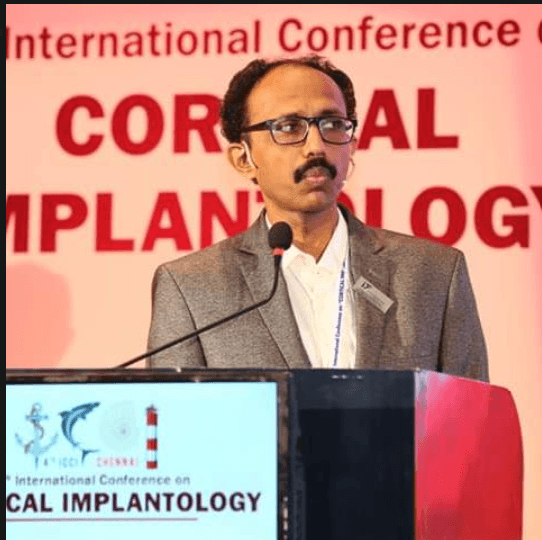 Dr. Leela Krishna presenting at an international implantology conference